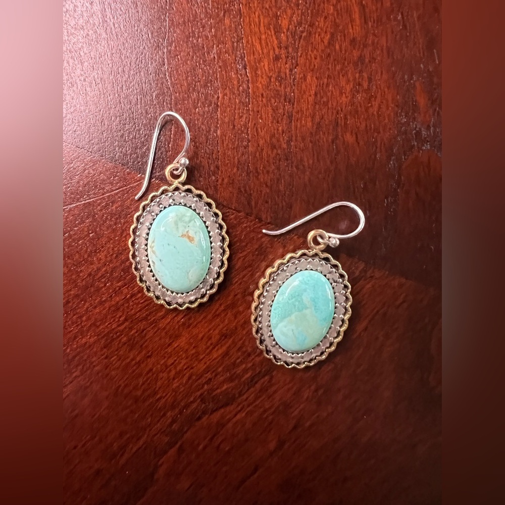 Studio Barse Earrings Bronze and Green Turquoise with Silver Detail - Picture 4 of 10